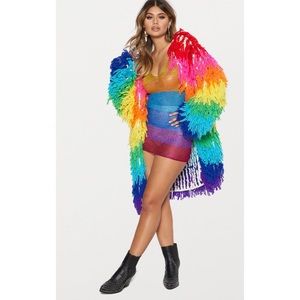 PLT Rainbow Shaggy Knit Oversized Cardigan